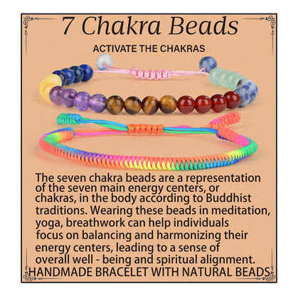 LPBeads 6mm Chakra Bracelet with Handmade Rope Bracelet Size Adjustable Natural Stone Crystal Healing Bracelets Gifts for Unisex Adults