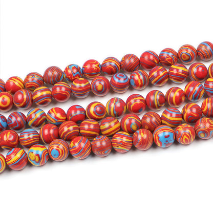 MJDCB Synthesis Colour Malachite Beads Beautiful Fashion Round Stone Beads for DIY Jewelry Making 15" (8mm, Blue - red - Yellow)