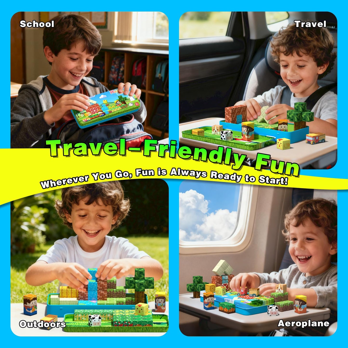Mini Magnetic Blocks, Magnet Building Cubes, Farm Animal Travel Outdoors Toys with Portable Iron Box, STEM Montessori Sensory Educational Toys for Toddlers, Gift for Kids Ages 3-8 Boys & Girls