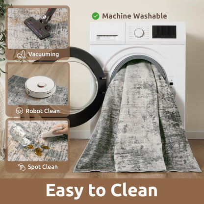 5 x 7 Area Rugs for Living Room, Machine Washable Non Slip Rug Ultra Soft Low Pile Indoor Carpet Modern Abstract Rugs for Bedroom Office Room Dining Room Beside, Grey