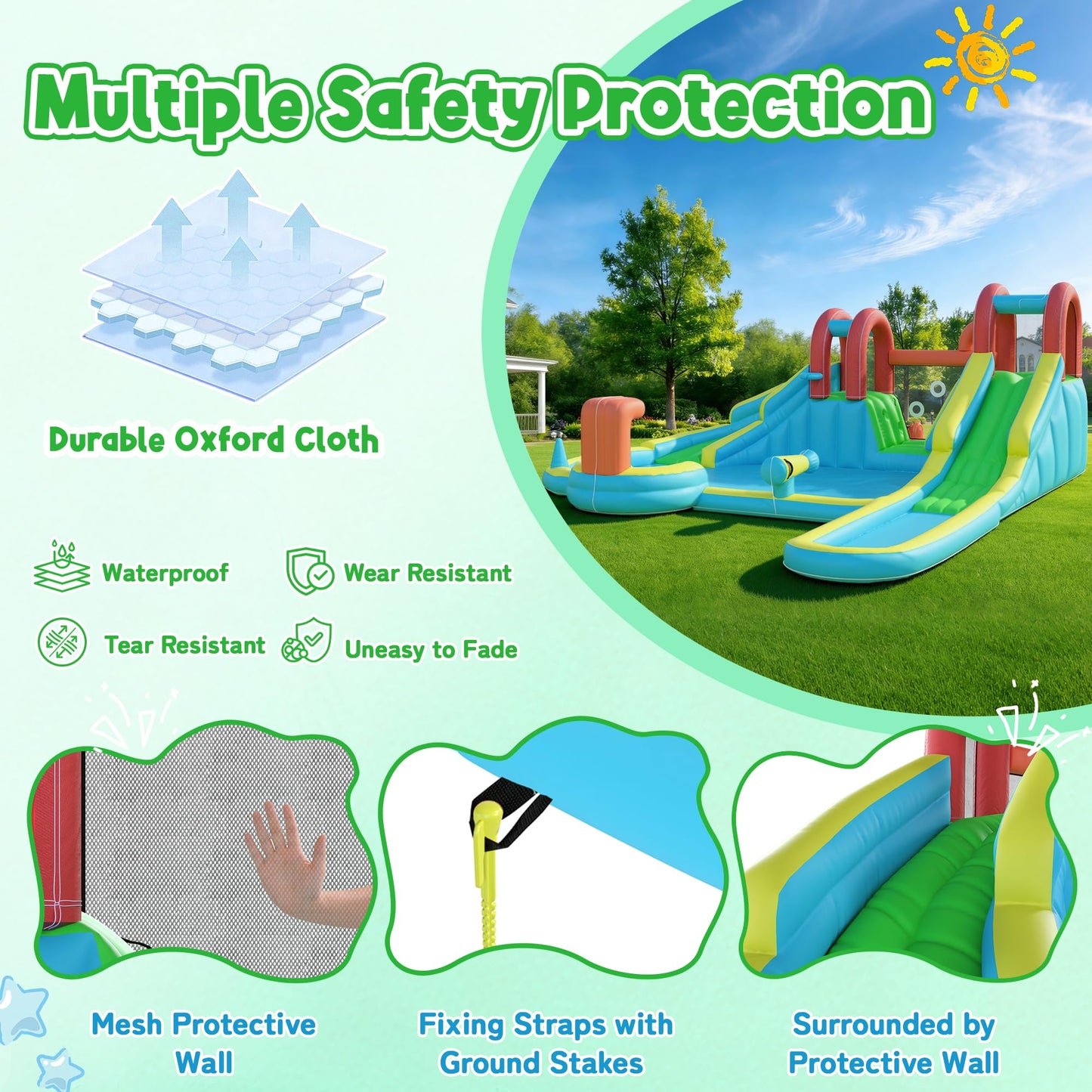 HOMMOW Inflatable Water Slide,10 in 1 Double Water Slide Bounce House for Kids 3-12 with Blower, Splash Pool, Water Cannon, Climbing Wall, Basketball Hoop for Kids Indoor Outdoor Backyard