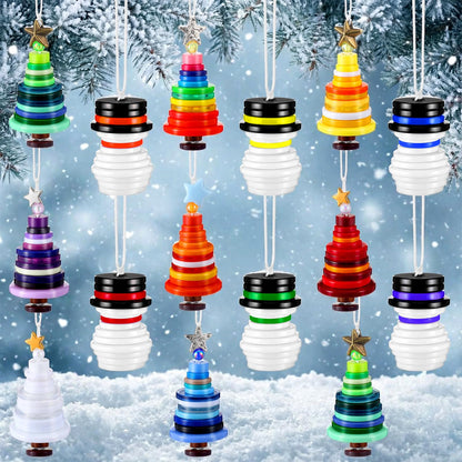Soulchen 16 Sets Button Winter Ornament Kit Button Christmas Tree and Snowman Craft DIY Hanging Ornament Kit for Home Winter Holiday Party Decor