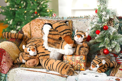 MaoGoLan 20" Tiger Stuffed Animals Set - Giant Stuffed Mommy Tiger with 3 Babies Plush Toy Birthday Gift for Kids Boys Girls - 4PCs Large Wild Zoo Stuffed Animal Plush Toy Christmas Baby Shower Decor