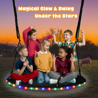 48 Inch Tree Swing with LED Light for Kids, 900lbs Flying Saucer Swing, with Adjustable Hanging Straps, for Indoor and Outdoor, Great Gifts for Kids (48INCH)