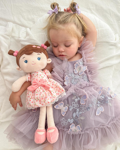 LeyaDoll Soft Baby Doll Toys (16''), My First Baby Rag Doll for 1 Year-Old Girl Birthday Gift,Christmas Plush Toys Gift for Toddler Kids Infants-Cherry