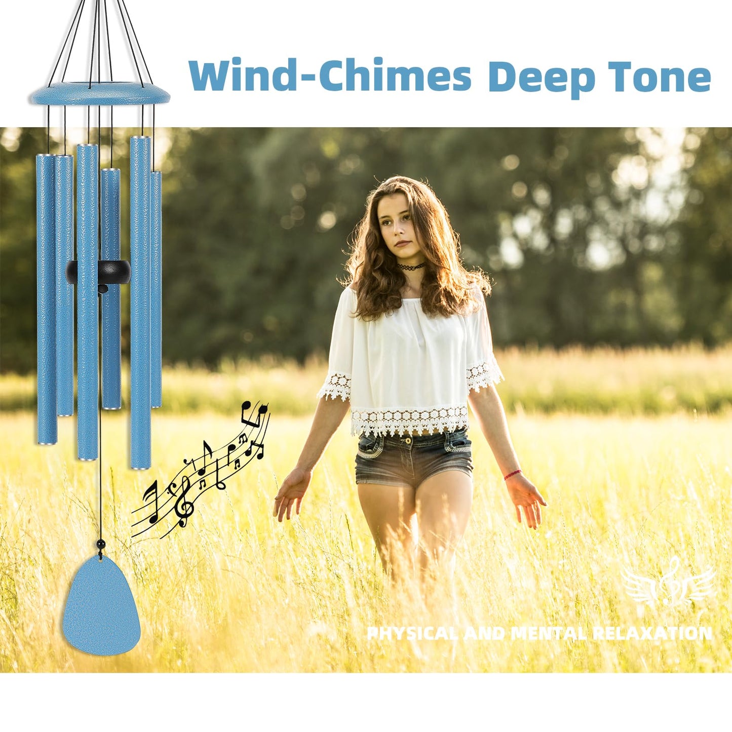 FSVGYY Wind-Chimes-Outdoor-Deep-Tone, Large Soothing Melodic Tones Mobile Windchimes, Wind Chimes for Outside, Memorial Wind Chime Best Gift for Mom Women Grandma Neighbors(32" Blue Coated Aluminum)