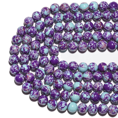 10mm Natural Purple-Blue Sea Sediment Imperial Jasper Gemstone Beads Polished Round Smooth Stone Beads for Bracelets Jewelry Making 15inch Loose Beads