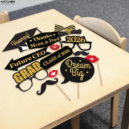 KatchOn, Graduation Photo Booth Props - Pack of 40 | Black and Gold Grad Photo Props, Graduation Decorations 2026 | Congrats Grad Props for Photoshoot 2026, Class of 2026 Decor | Grad Party Supplies