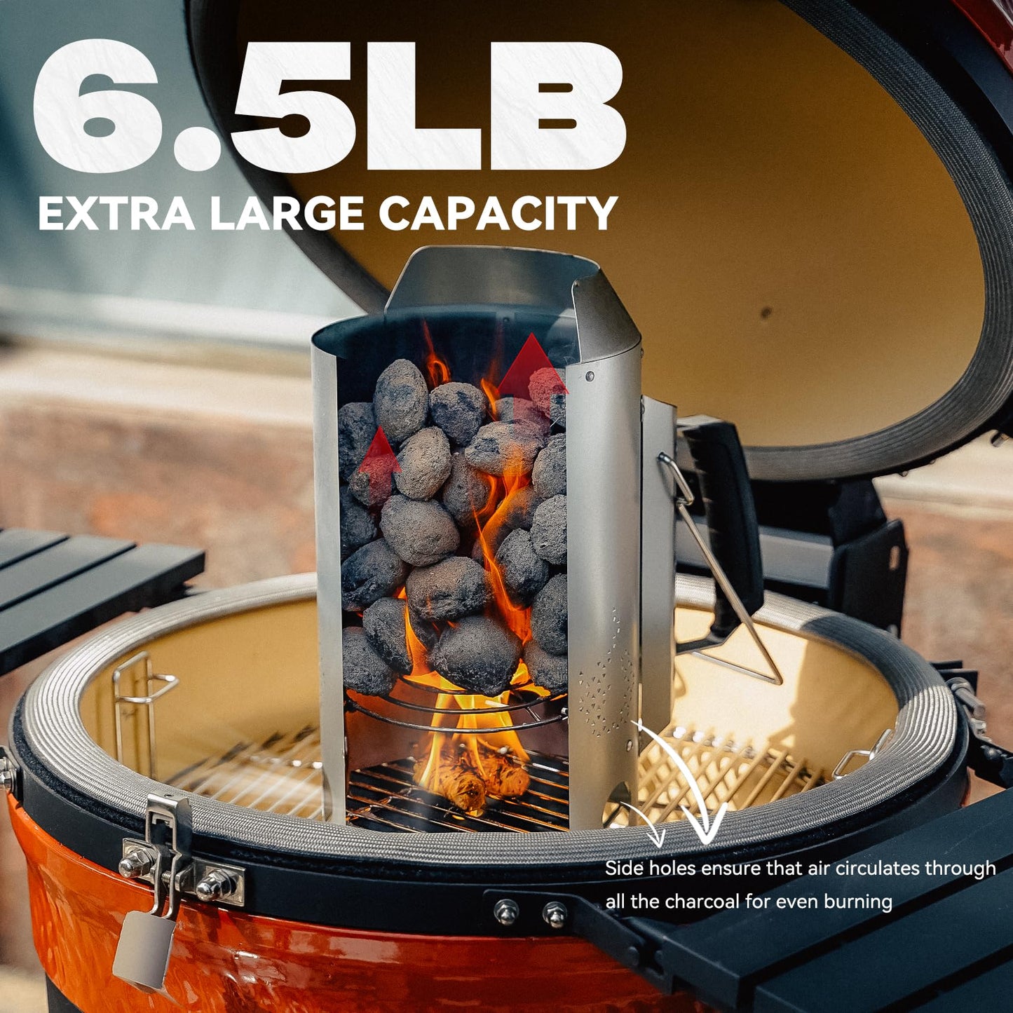 onlyfire Charcoal Chimney Starter, Round BBQ Chimney Starter for Charcoal Grills Barbecue Fire Starter with Heat Shield & Stay-Cool Handle, Sturdy and Easy to Use BBQ Grill Tools for Quickly Lighting