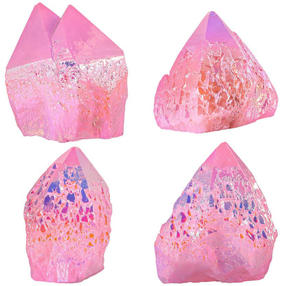 mookaitedecor Angel Aura Quartz Natural Rock Quartz Titanium Coated Crystal Points, Geode Rocks Crystal Cluster Stone Specimen for Meditation Home Decor, Pink