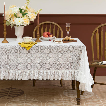 GLORY SEASON Lace Tablecloth with Flower and Leaf Pattern Fabric Ivory White Rectangle/Oblong Table Cloth Cover for Wedding Buffet Banquet Parties Holiday Farmhouse Kitchen Dining Decor 52x70 Inch