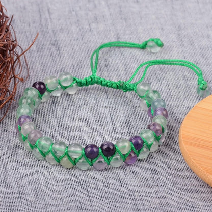 MASSIVE BEADS Natural Chakra Healing Power Crystals Macrame Bracelet Yoga Double Layer Stone Beads Gemstone Meditation Relax Anxiety Bangle for Unisex Women Men (Color Fluorite, 6mm)