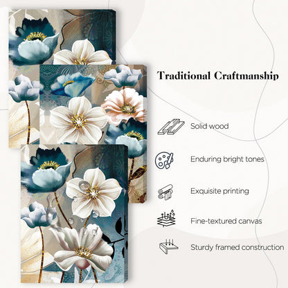 SERIMINO 3 Piece Lotus Flower Canvas Wall Art for Living Room, Blue Floral Picture Wall Decor for Dining Room Bedroom, Art Print Painting for Home Decorations 12"X16"