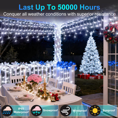 1620LED 164ft Christmas Lights, 360Drops 12 Modes Cool White Christmas String Lights Outdoor Dimmable, Waterproof Christmas Decoration Fairy Lights with Timer for Indoor Eaves Party Patio Window Fence
