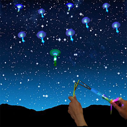 TOYARA Amazing Led Flying Toys for Toddler -12 PCS Light up Slingshot LED Helicopter Toy - Arrow Planes Glow in The Dark Party Favors for Kids Summer Toys Outdoor Game Birthday Gifts for Kid 8-12