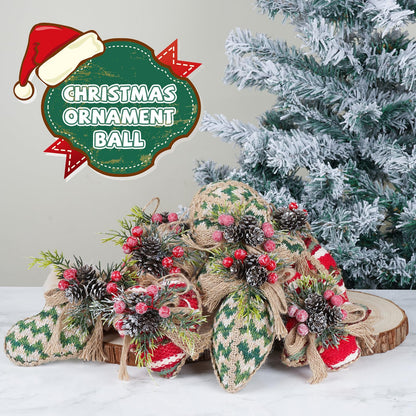 10PCS Rustic Christmas Ornaments, Burlap Balls with Pine Cones and Red Berries, Farmhouse Christmas Tree Ornaments for Holiday Decor Christmas Tree Decorations (Rustic Style)