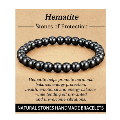 HEYOLL Hematite Bracelet Men Natural Stones Handmade Bracelets Hematite Stone Healing Bracelet, Mens Bracelet Gifts for Husband Brithday Valentines Day Gifts for Men