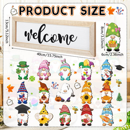 Bucherry Interchangeable Welcome Seasonal Tabletop Sign with 16 Pcs Seasonal Gnome Magnet Icons Holiday Christmas Wooden Horizontal Plaque Hanging Wall Sign Gift for All Seasons Counter Table