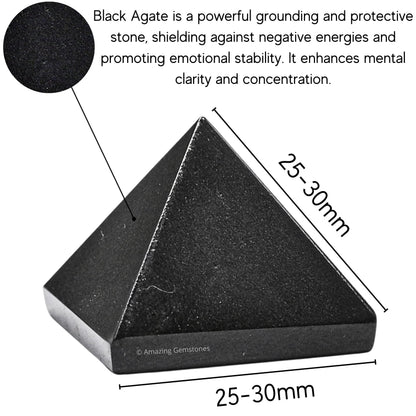 Amazing Gemstone Black Agate Pyramid Crystal Healing Stones - 1" Great Pyramid Figurine of Natural Stone Pyramid for Meditation, Reiki, Chakra Balancing and Crystal Pyramids Grid