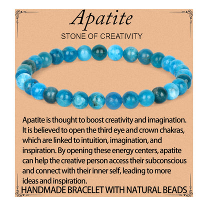 LPBeads Handmade Natural Gemstone Stretch Elastic 6mm Blue Apatite Bracelet Healing Crystal Round Stone Beads Jewelry Gifts for Women Men