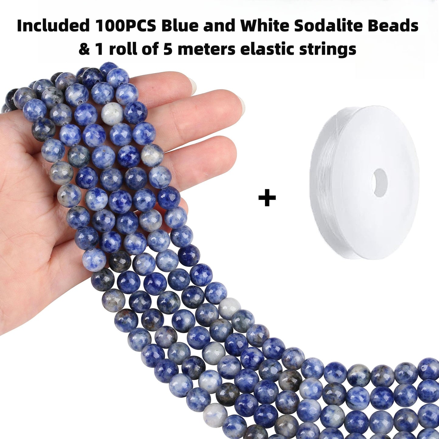 QINJIEJIE 100PCS Blue and White Sodalite Beads 8mm Natural Stone Beads Round Loose Gemstone Bead for Bracelet Beading Crystal Jewelry Making DIY Necklace Earrings 0.32"