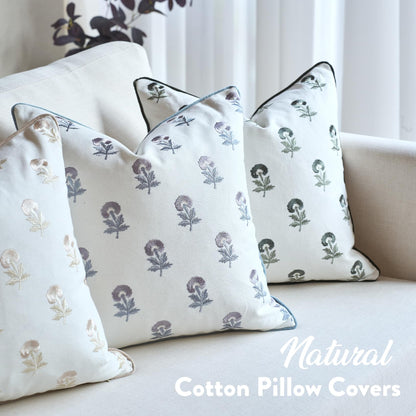 FIOUOVO Embroidered Floral Pillow Covers 18x 18 Set of 2 Cotton Farmhouse Throw Pillow Covers with Piping Edge Decorative Cushion Covers for Sofa Couch Bedroom Living Room, Olive Green