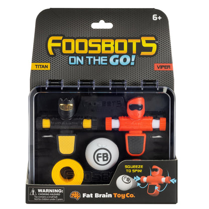 Fat Brain Toys Foosbots On the Go Tabletop Trickshot Game, 2 Player Soccer Toys, Games for Kids Ages 6+