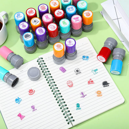 Yinder 24 Pcs Teacher Stamps for Classroom Self Inking School Classroom Stamps Gifts Bulk for Teachers Elementary Colorful Motivational Encouraging Supplies(Cute Animal)