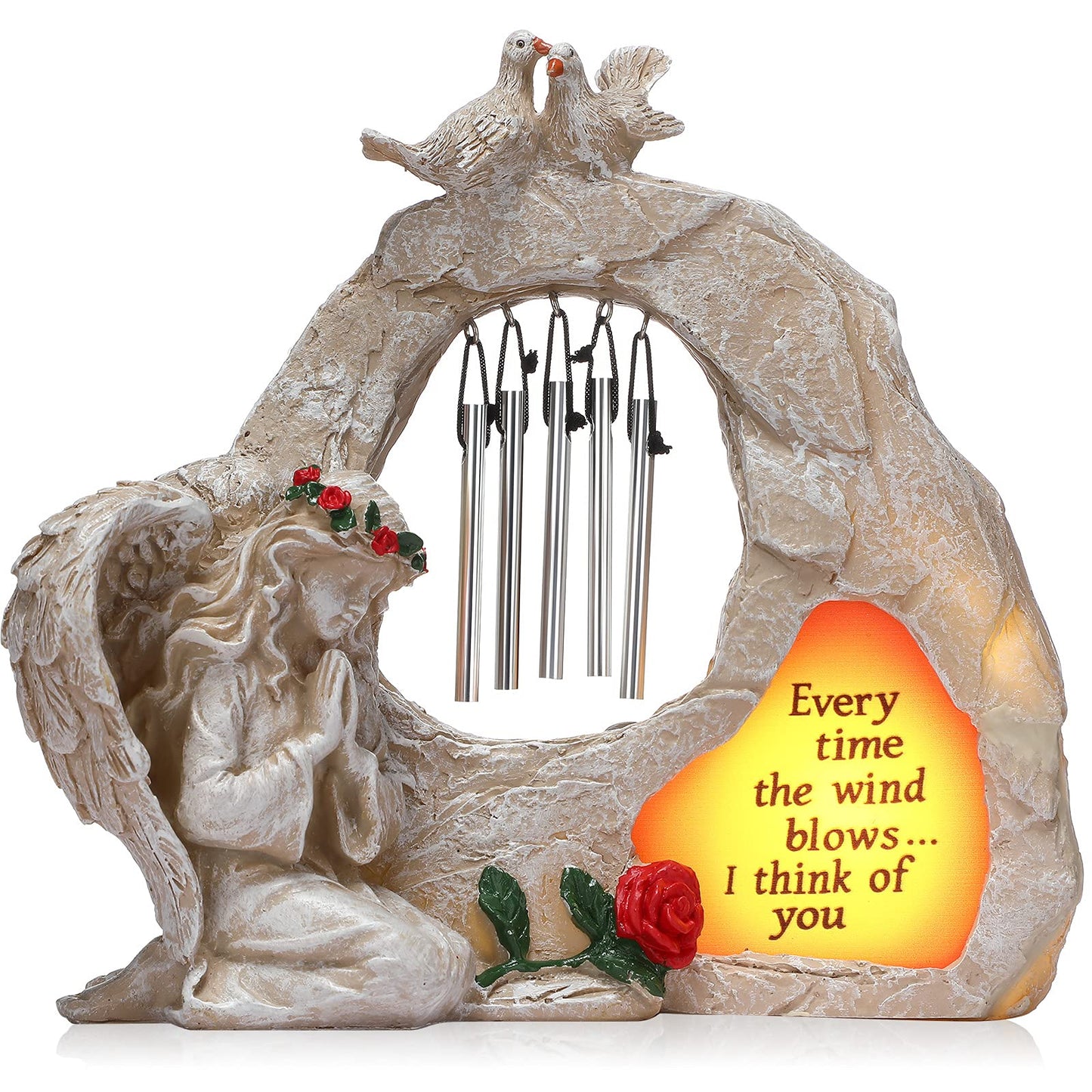 Jetec Praying Angel Wind Chime Statue Garden Angel Memorial Wind Chime Statue Mini Home Decor Resin Figurines Solar Figurines Light for Home Garden Decoration(Elegant Style)
