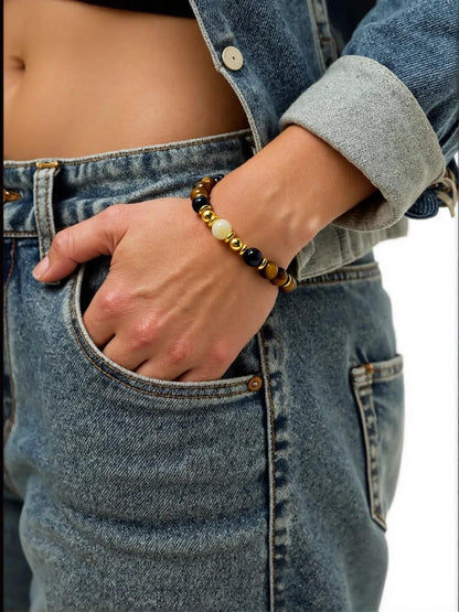 Cryhand Tigers Eye Protection Handmade Bracelet Best Present For Men Women Attract Wealth Chakra Feng Shui Stretchy Beaded Bracelets Lucky Friendship Bracelet