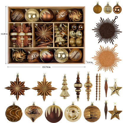SHareconn 80pcs Christmas Balls Ornaments Set, Contemporary Luxury Gift Set, Shatterproof Plastic Bronze Decor for Xmas Tree Holiday Wedding Party Decorations with Hanging Strings, Brown Copper Gold