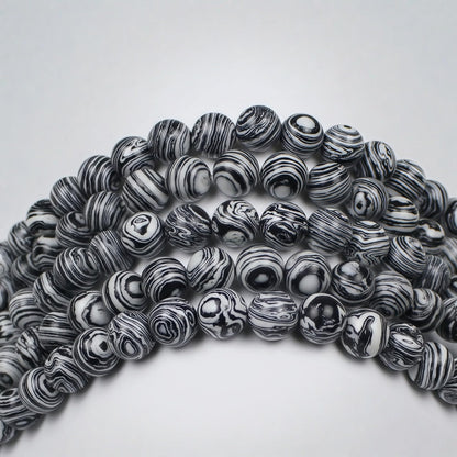 MJDCB Synthesis Colour Malachite Beads Beautiful Fashion Round Stone Beads for DIY Jewelry Making 15" (8mm, Black - White)