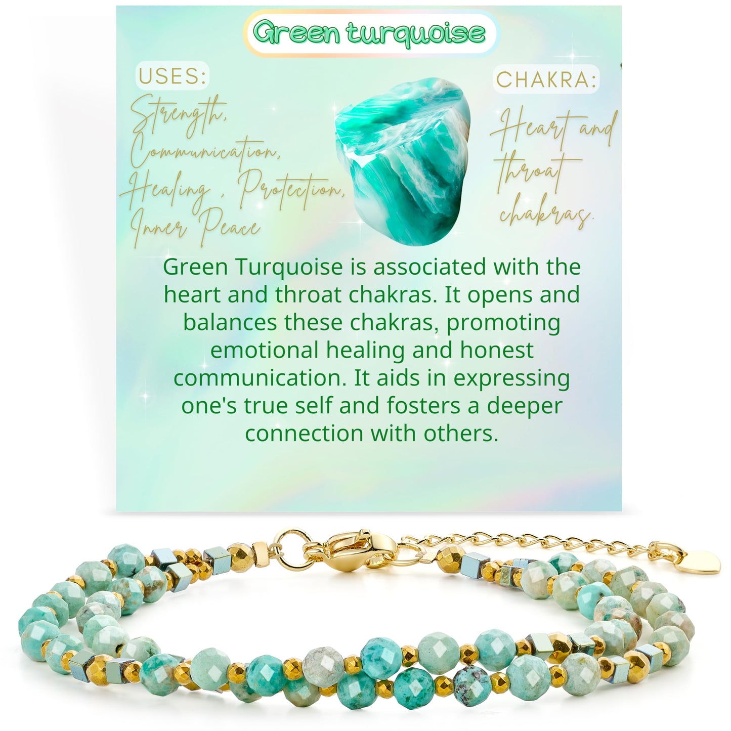 Farfume Green Turquoise - Communication - Crystal Beaded Bracelets, Chakra 4mm Natural Stone Beads Bracelets, Gemstone Spiritual Jewelry Gifts for Mother's Day
