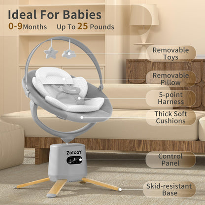 Baby Swings for Infants, Zoicay Electric 3D-Motion Baby Swing with 9 Modes & 8 Speeds, 360° Rotating Seat, APP & Remote Control, 6 Lullabies, Portable Infant Swing for Indoor and Outdoor(Gray)