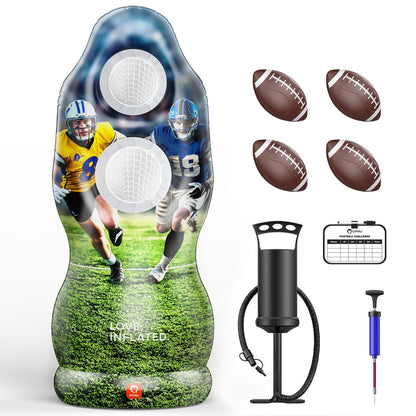 QPAU Life-Size Inflatable Football Target with Dual-Hole & Water-Filled Base - Includes 4 Balls, 2 Pumps & Dry Erase Scoreboard - Heavy Duty Outdoor Backyard Sports Toss Games for Kids, Teens & Adults