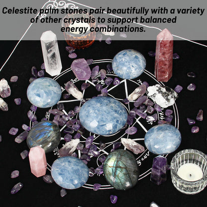 Orientrea Celestite Palm Stone-1 Pc Celestite Pocket Energy Stone, Smooth Healing Crystal Worry Stone