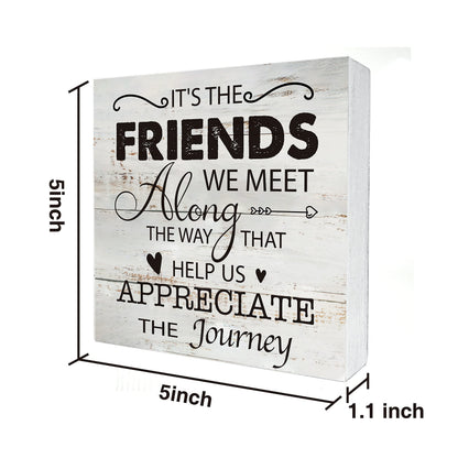 Kinship Wooden Box Sign Desk Decor Rustic Wood Block Plaque Box Sign for Home Living Room Shelf Table Decoration (5 X 5 Inch) (FRIENDS)