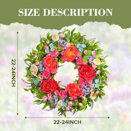 Spring Wreath for Front Door 24 Inch, Summer Wreaths with Large Peony for Home Decor Easter Indoor Outdoor Wall Festival Wedding Celebrations