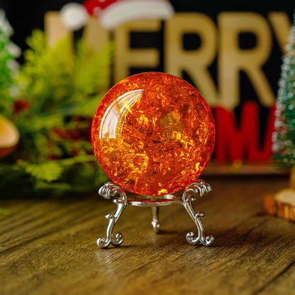 kanpura 2.3inch Amber Ice Cracked Ball Crystal Ball Fengshui Paperweight Glass Ball for Christmas Home Fish Tank Accessories Rockery Decor