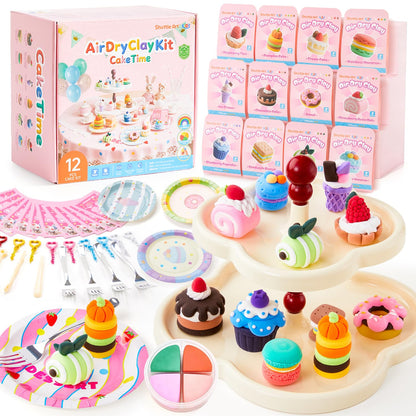 Shuttle Art Air Dry Clay for Kids - Cake Time, 52 PCS Modeling Clay Kit with Sculpting Tools and Tutorials, Safe & Non-Sticky, Craft Gifts for Boys & Girls
