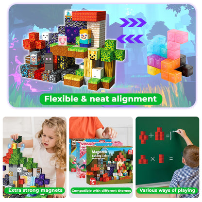 Magneverse 150 PCS Magnetic Blocks - Magnetic Building Blocks for Kids, Magnet Building Cubes for Boys Girls, STEM Montessori Sensory Toys Stacking for 3 4 5 6 7 8 9 10 11 12 13 Birthday Gift