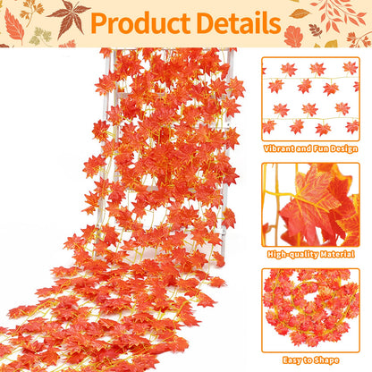 12 Pack 7.9 ft Artificial Maple Leaf Garland, 30 Leaves per Garland, Autumn Leaf Foliage Fall Decorations for Home, Garden, Room, Fireplace, Porch, Thanksgiving, Wedding, Indoor Outdoor Decor