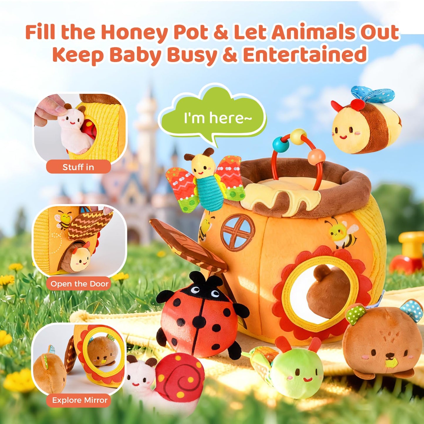 Baby Toys 6-12 Months- Surprise Soft Barn with Stuffed Animals, Rattle, Crinkle Paper, Squeaker, Mirror, Busy Montessori Soft Toys for Toddlers 0-3 Years Old, 1 Year Old Boy Girl Gifts