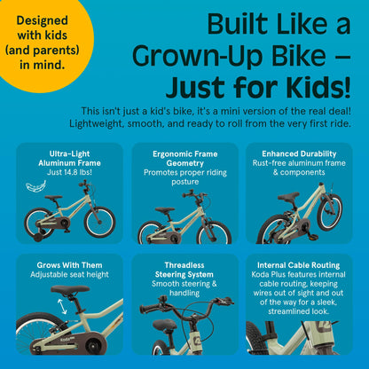 Retrospec Koda Plus 16in Kids Bike with Training Wheels - Adjustable Seat & Handlebars for Ages 4-6 - Lightweight 18.5lb Girls & Boys Bicycle with v-Brakes