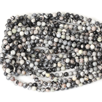CHEAVIAN 60PCS 6mm Natural Black Network Zebra Stone Round Loose Beads for Jewelry Making DIY Bracelet Necklace Materials 1 Strand 15"