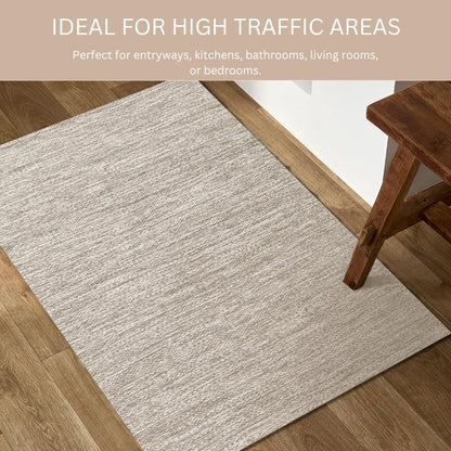 CottonCove Hand Woven Area Rug 2x3 Feet - Rustic Farmhouse Boho Accent Rug for Living Room Bedroom Kitchen Entryway Floor Mats - Ideal for High Traffic Areas 100% Cotton Rag Rug Natural