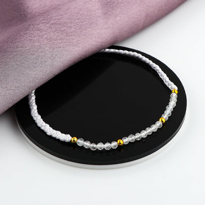 GEMSYMPHONY White Topaz Gemstone Beads Braided Bracelet – 3.5mm Natural Stone Beads, Handmade Adjustable Braided Rope Bracelet, Healing Crystal Jewelry for Men & Women, Unisex Boho Gift (White Topaz)