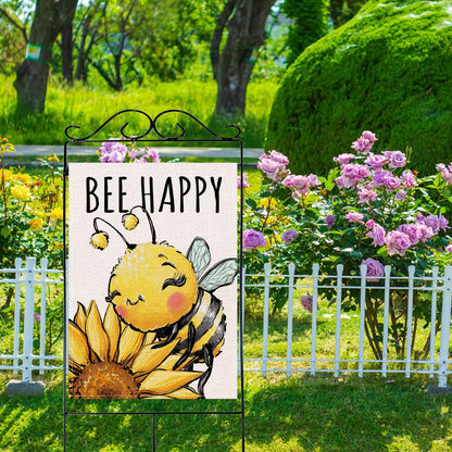 Artofy Spring Summer Bumble Bee Sunflower Large Decorative House Flag, Bee Happy Flower Floral Yard Garden Outside Decor, Honeybee Seasonal Burlap Outdoor Home Decoration Double Sided 28 x 40