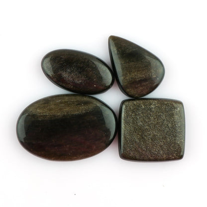 CRYSTALINES 4pcs, Wholesale Natural Golden Obsidian Gemstones, Bulk Flatback Cabochon Stone, Polished Loose Supplies for Jewelry Making, Healing Crystals, Wire Wrapping, Gem Collection