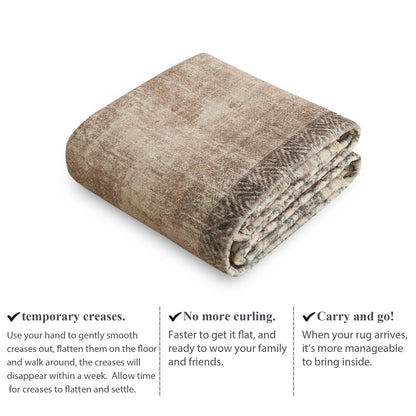 NICETOWN 5x8 Area Rug, Ultra- Thin Brown Oriental Washable Rug for Living Room, 5'x 8' Carpet for Bedroom, Non-Slip Stain Resistant Foldable Large Carpet Pet & Kids Friendly for Dining Room